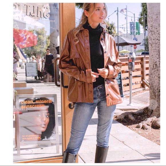 IN BEIGE Most Fabulous Faux Leather Jacket with side pockets - Picture 2 of 9